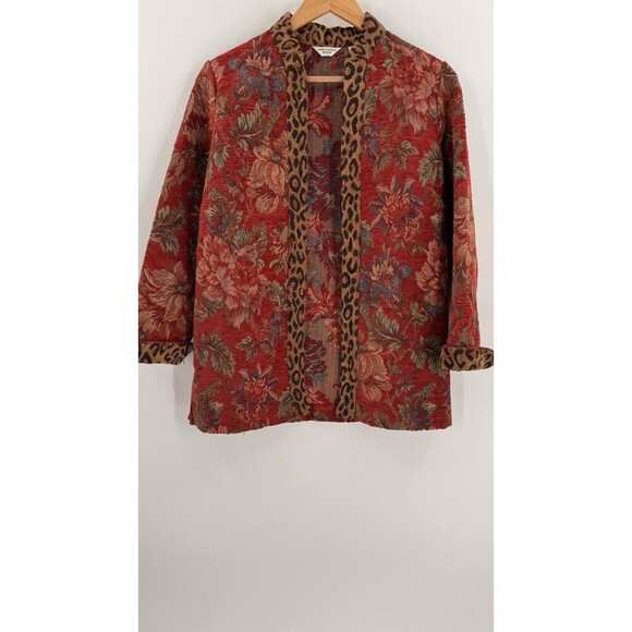 Vintage 90s Laura Ashley Floral Leopard Tapestry Jacket Size Petite SMALL - Picture 4 of 9